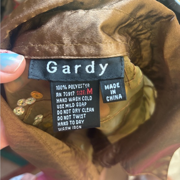 90’s VTG Satin Sequin Semi Sheer Textured Brown Gold Women’s Button Down Size M - Picture 8 of 14